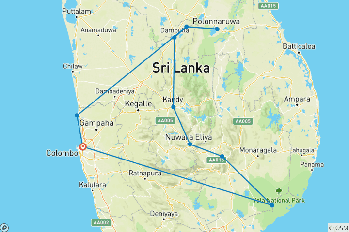 Map of Sri Lankas Highlights erwandern (14 Tage)
