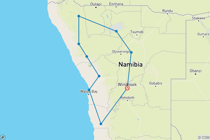Karte von Namibias Highlights erleben (14 Tage)