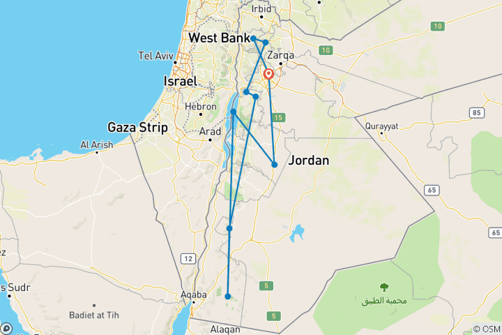 Karte von Jordaniens Highlights erwandern (8 Tage)