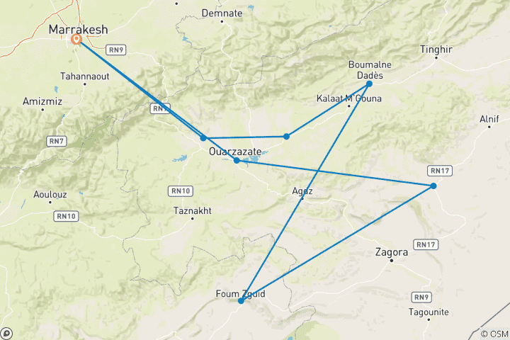 Karte von Marrakesch und den Zauber der Sahara erwandern (11 Tage)