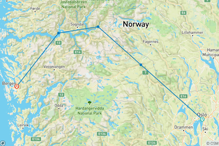 Map of Hiking Norway's deepest Fjords and highest Mountains 10 Days