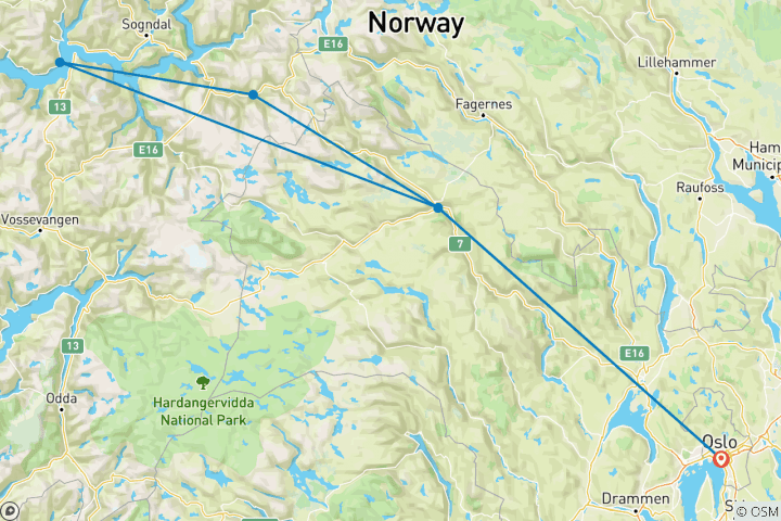 Map of Discover Norway's Hidden Paths 8 Days