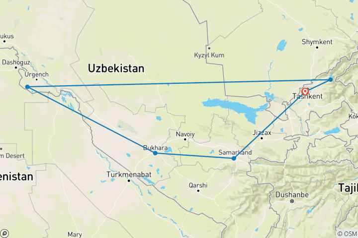 Karte von Usbekistans Highlights erwandern (14 Tage)