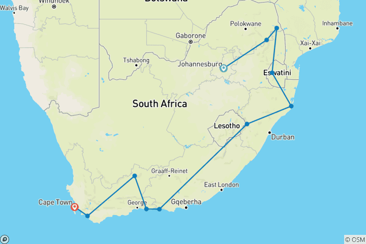 Map of Hike South Africa in 22 Days (Comfort)