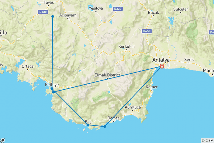 Karte von Die Highlights am Lykischen Weg erwandern (8 Tage)