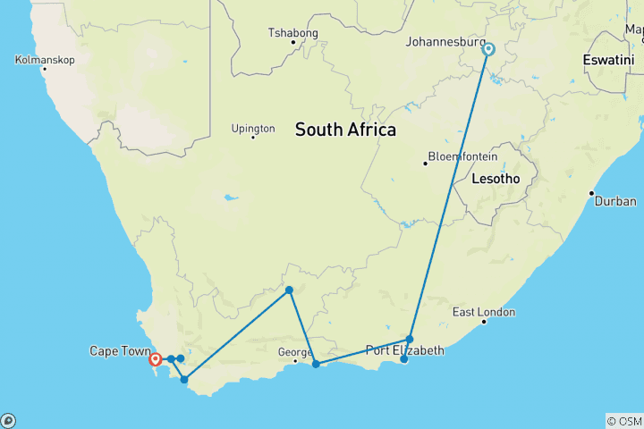 Map of Hike Cape Town & the Garden Route
