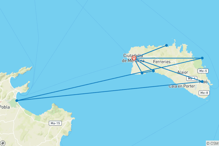Karte von Menorca gemütlich erwandern (8 Tage)