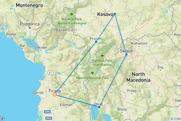 Kaart van Hoogtepunten van Noord-Macedonië & Kosovo - 2 dagen