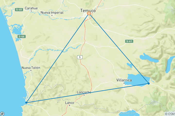 Kaart van Autorondreis Chili - Geheimen van de Araucanía (7 dagen)