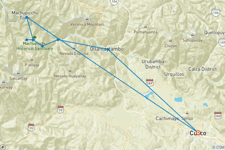 Map of Classic Inca Trail Trek 4D/3N to Machu Picchu (Group service )