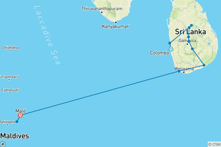 Carte du circuit Circuit privé & baignade - Sri Lanka & Maldives (vols inclus)