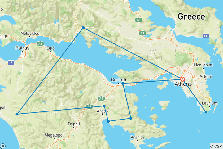 Carte du circuit Trésors de la Grèce classique : Nauplie, Olympie, Delphes