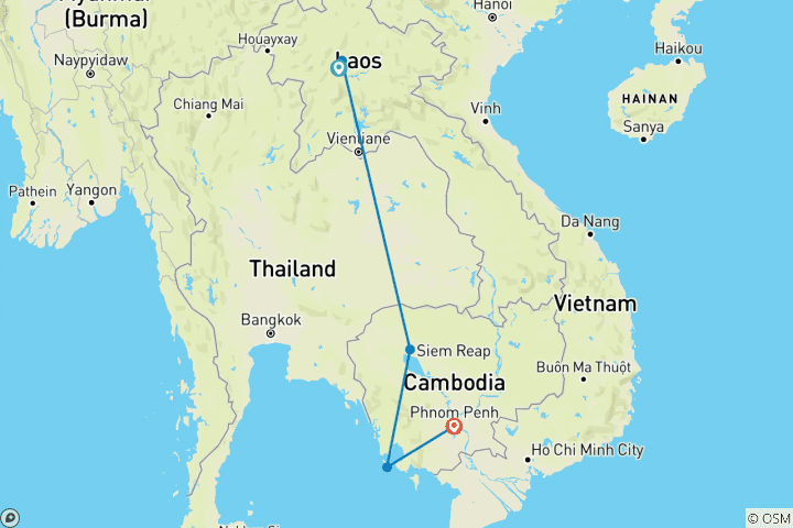 Karte von Privatrundreise & Baden – Laos & Kambodscha (inkl Flug)