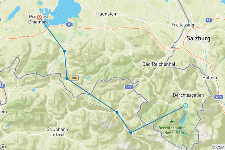 Carte du circuit Du lac Königssee au lac Chiemsee (8 jours)