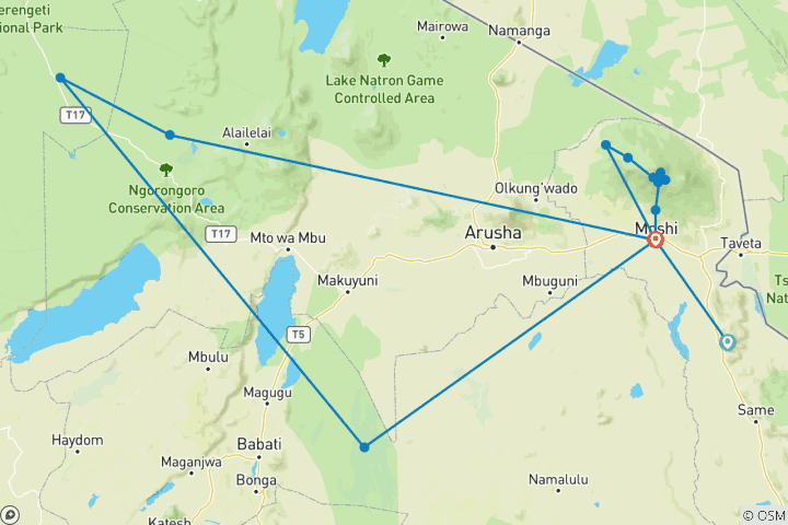 Carte du circuit Le combo parfait - l'escalade du Kilimanjaro et une experience de safari unique K - 14 jours