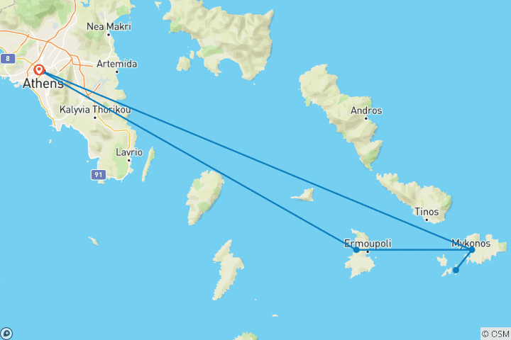 Carte du circuit Athènes, Mykonos et Syros avec 2 visites guidées - Standard