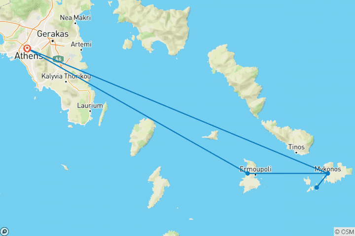 Carte du circuit Ath Mykonos et Syros avec 2 visites guidées - Premium