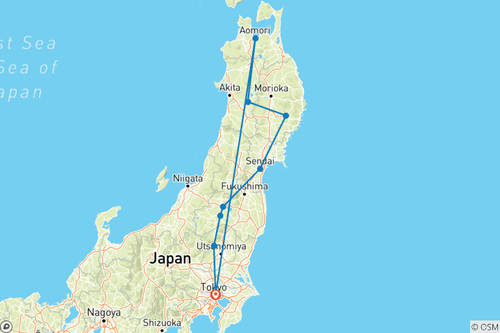 Kaart van Tohoku Routes