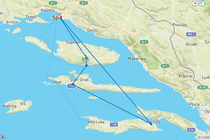 Map of Croatia Family Island Hopping, 11 Days