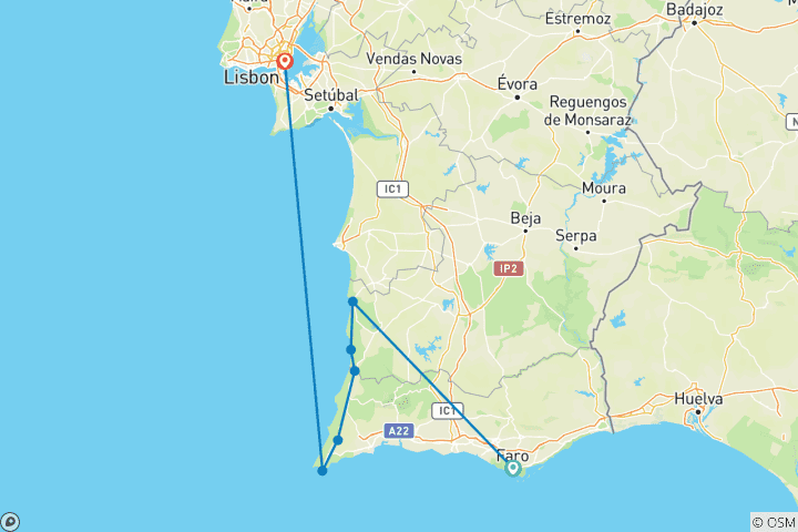 Kaart van De Rota Vicentina per Trekking E-bike (7 dagen)