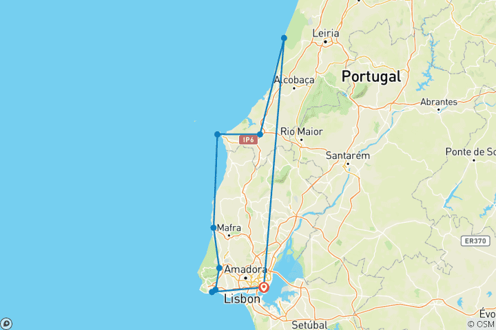 Karte von Portugal - Die Atlantische Westküste & Sintra (7 Tage)