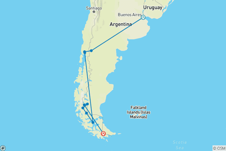 Carte du circuit Le meilleur de la Patagonie argentine et chilienne