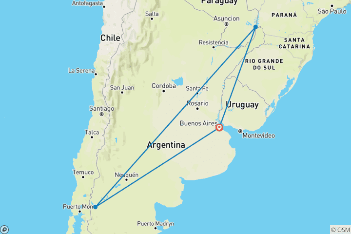 Map of Argentina Triangle: Buenos Aires, Iguazú Falls & Bariloche