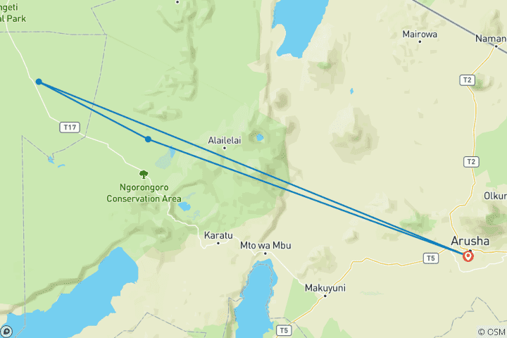 Map of 3-Day Serengeti & Ngorongoro Crater  Big Five (5) Safari-