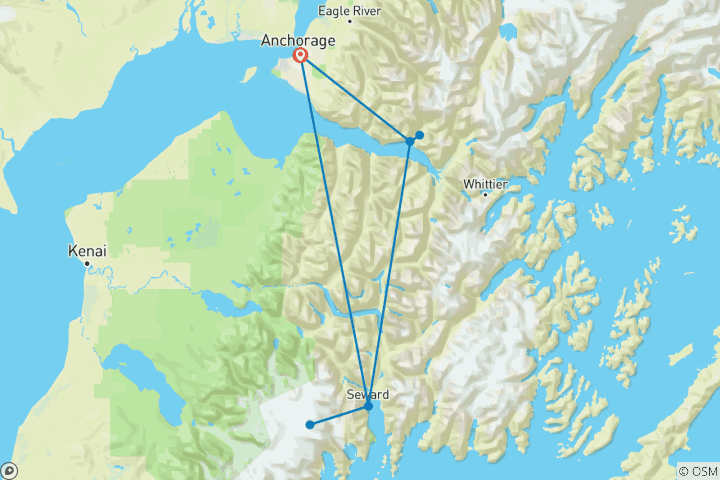 Map of Kenai Fjords Adventure