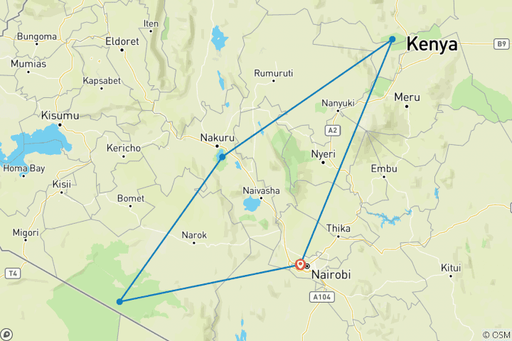 Map of 8 Days Wildlife Luxury Lodge Safari