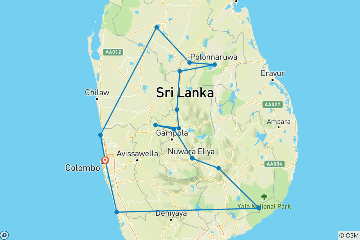 Mapa de Circuito colonial Sri Lanka - mejora gratuita circuito privado para dos clientes de pago o más