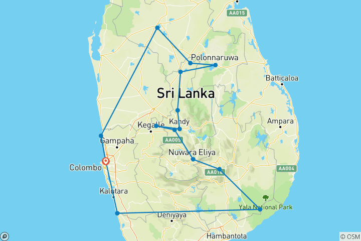 Map of Colonial Tour Sri Lanka (Free Upgrade Private tour for two paying clients or more)