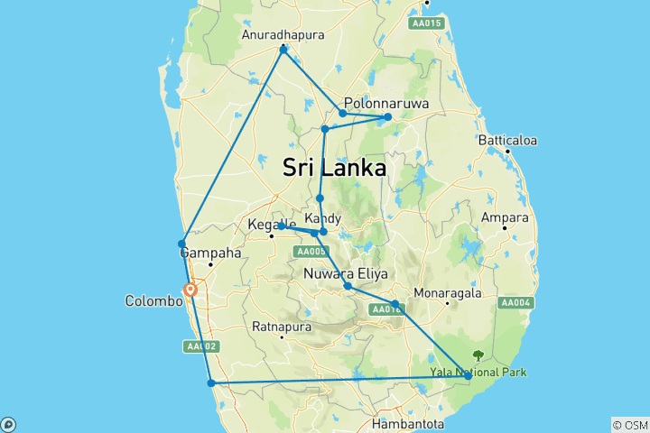 Map of Colonial Tour Sri Lanka (Free Upgrade Private tour for two paying clients or more)