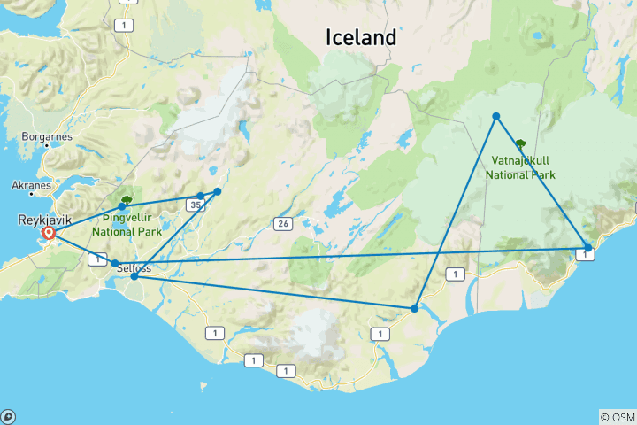 Carte du circuit Islande : Fantaisies hivernales et aurores boréales - 8 jours