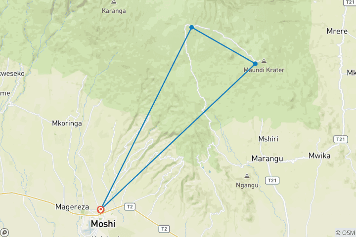 Map of 2-Day Short Mount Kilimanjaro Trek