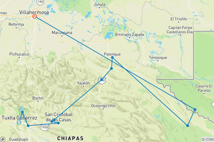 Carte du circuit Découvrez les sites les plus spectaculaires de l'Eden du Chiapas