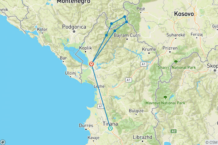 Carte du circuit Peaks of the Balkans 8 jours - Randonnée sans frontières entre l'Albanie et le Monténégro (8 jours)