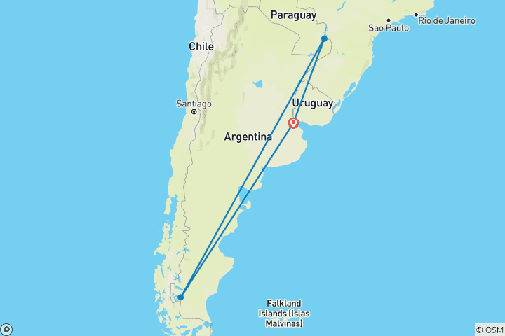 Kaart van Argentijnse natuurwonderen - Iguazú watervallen & Perito Moreno gletsjer