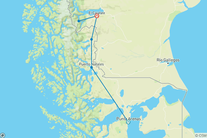 Carte du circuit Traversée des Andes : de Torres del Paine à El Calafate