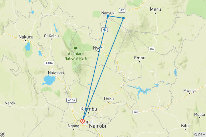 Map of 2 Days Over Night Mount Kenya Climbing- Sirimon Route