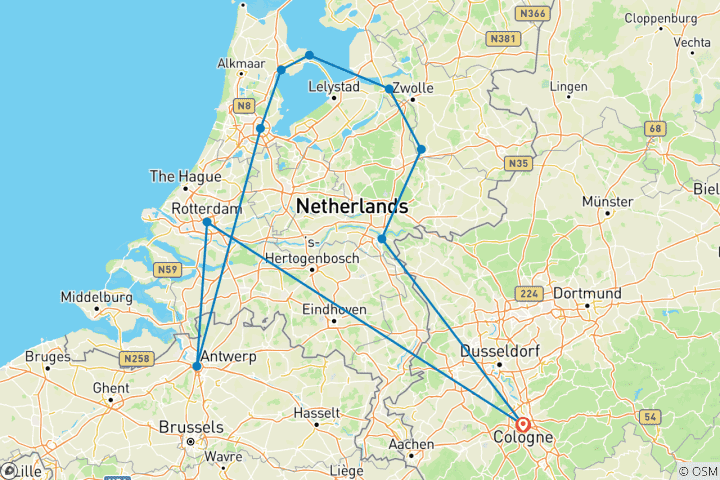 Carte du circuit PAYS-BAS NON DÉCOUVERTS, Cologne - Amsterdam - Cologne, MS Vista Rio