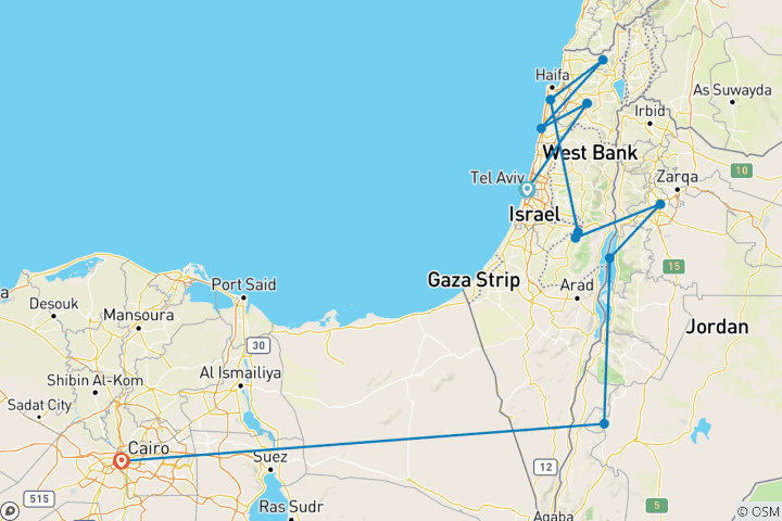 Carte du circuit Circuit de 9 jours en Israël, Jordanie et Égypte