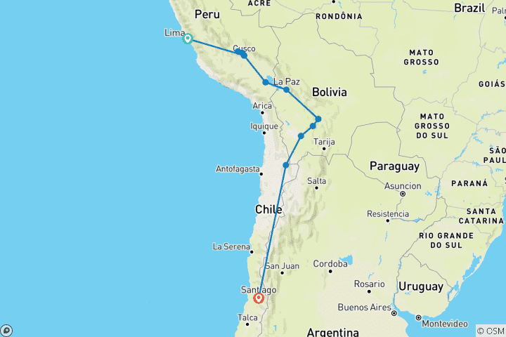 Map of Perú, Bolivia & Chile - 21 days