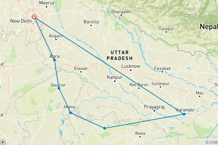 Kaart van Varanasi Tour Met Agra