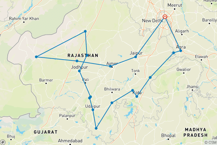 Carte du circuit Vacances en famille en Inde du Nord