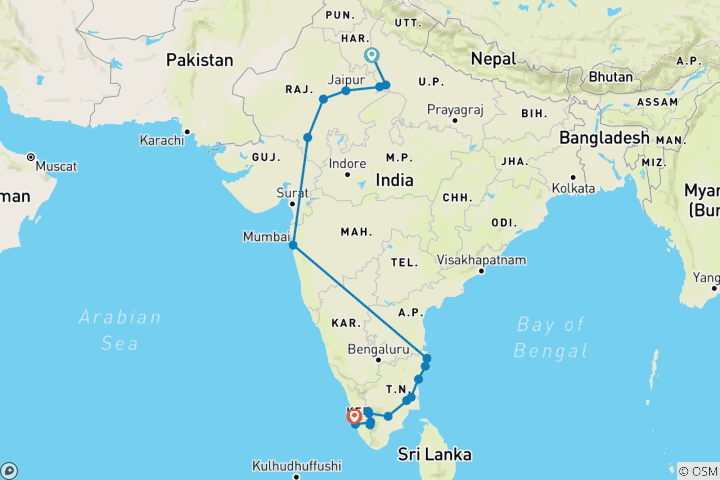 Kaart van Juwelen Van India Tour