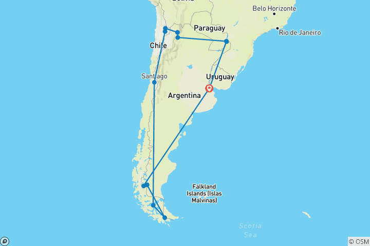 Carte du circuit Le meilleur de l'Argentine et du Chili