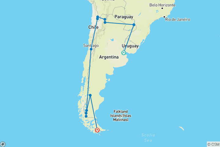 Carte du circuit La croisée des Andes : Argentine et Chili en 22 jours
