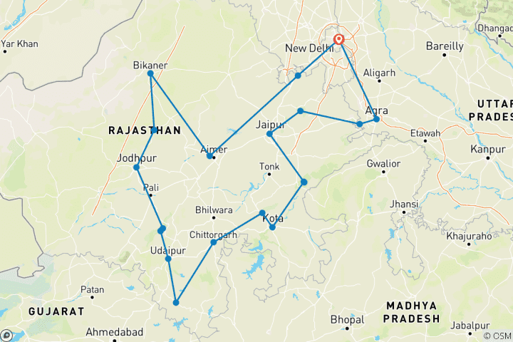 Mapa de Circuito cultural al norte de la India