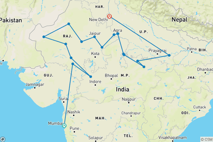 Carte du circuit Circuit en Inde du Nord avec Varanasi